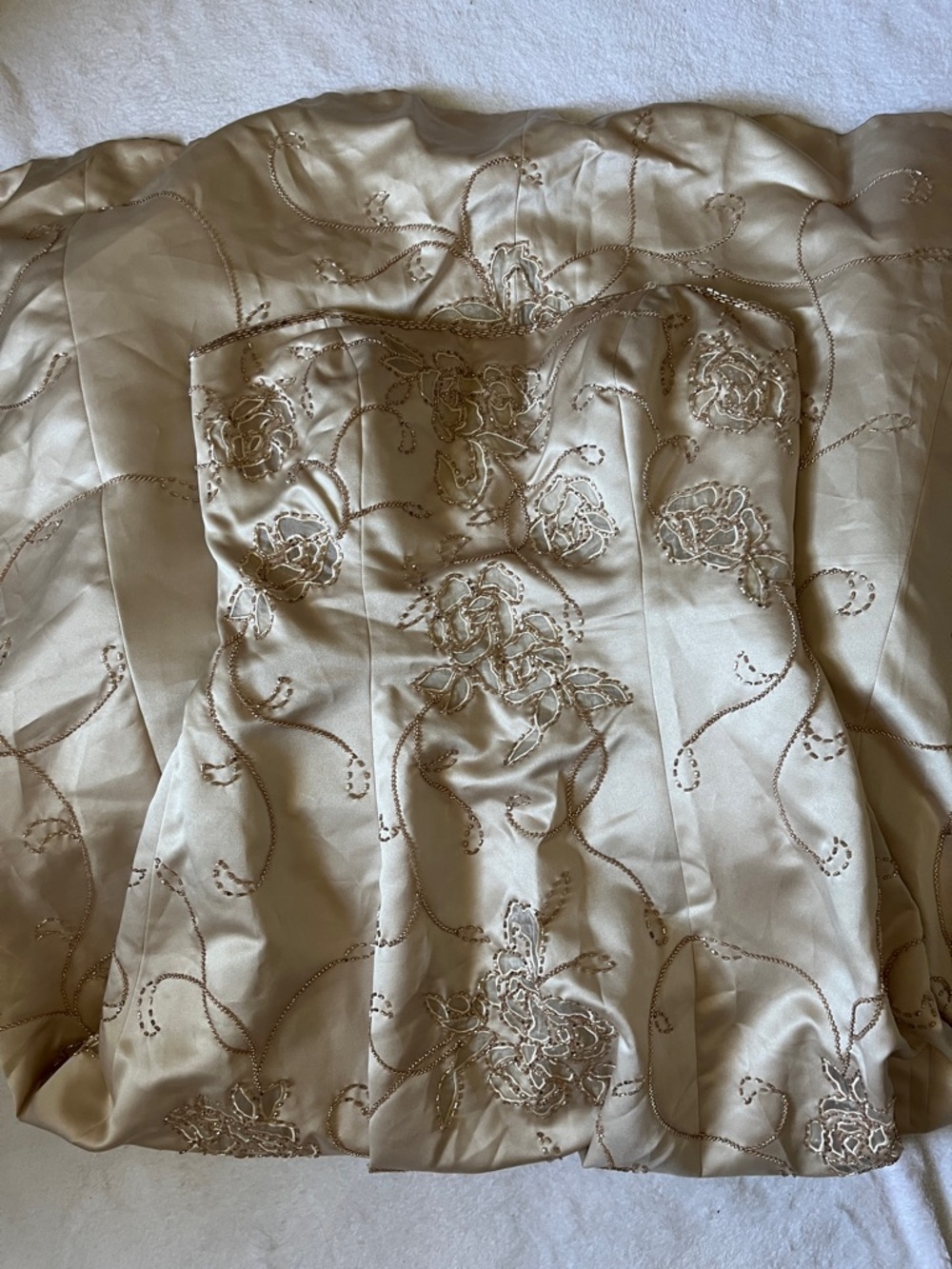 Lillie Rubin Gold Embroidered Satin Prom Dress